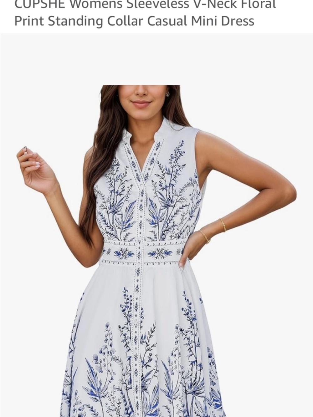 Cupshe White Mini Dress with Blue Botanical Print